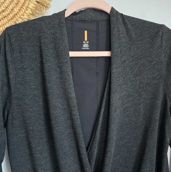 LUCY Charcoal Gray Uplifting Wrap Surplice Wool Blend Jersey Knit Top SZ Medium - Picture 3 of 9